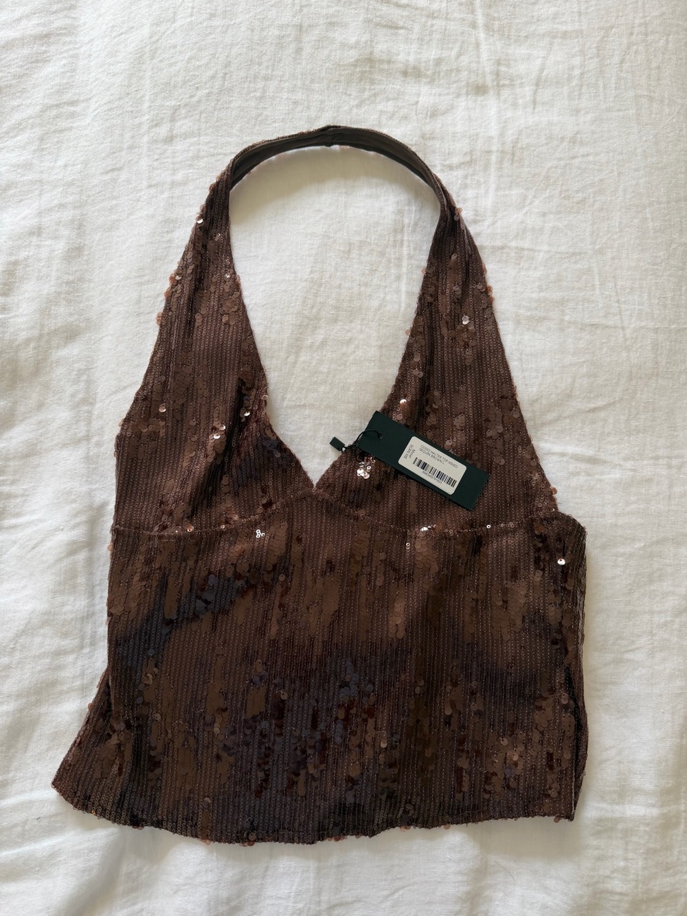Motel Rocks Brown Sequin Halter Crop Top